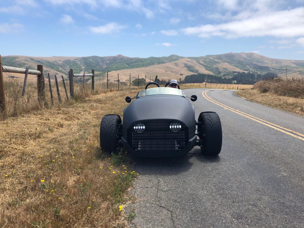 Vanderhall Blackjack Parked Roadside with Mountain Views