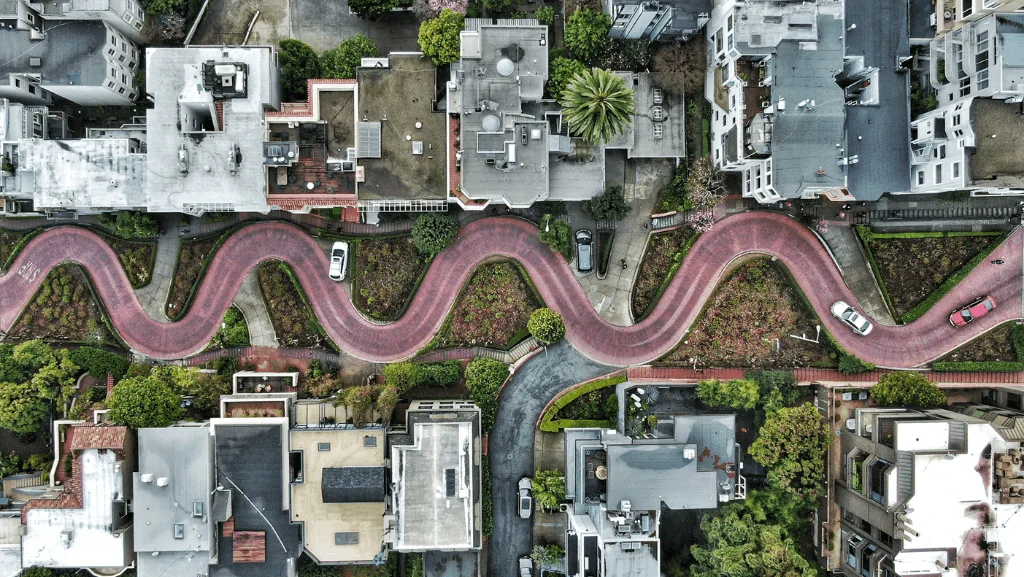aerial view of san francisco's famous lombard street