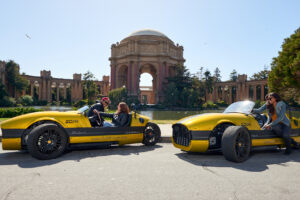 group of people in vanderhall blackjack gocars at the presidio in golden gate park