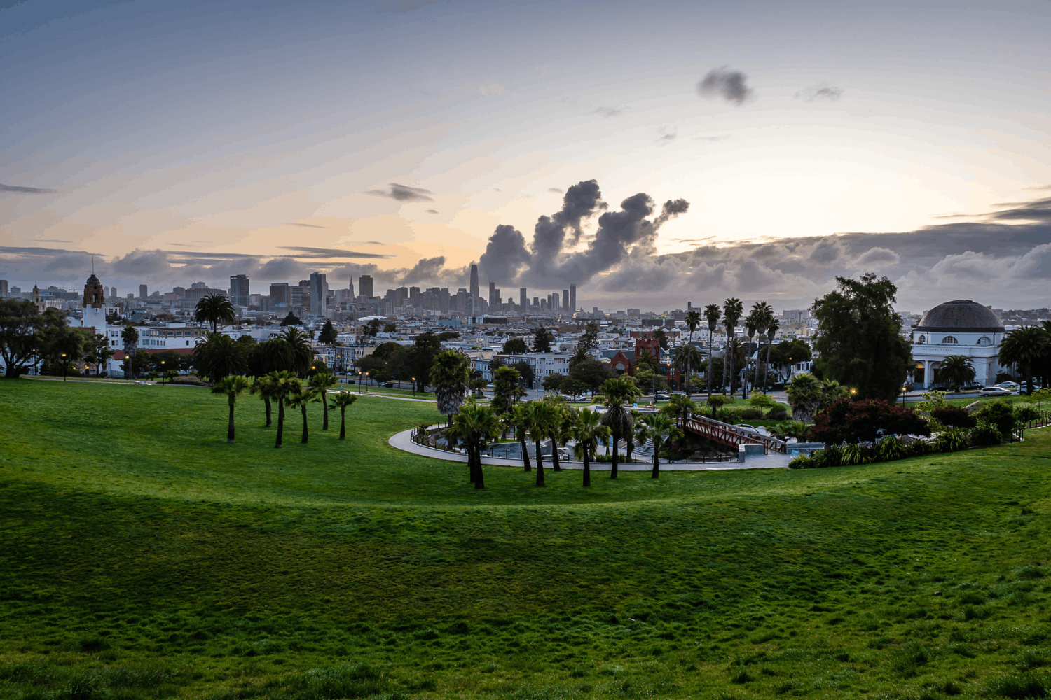 mission dolores park mission dolores park - one of the best views in san francisco - at sunrise